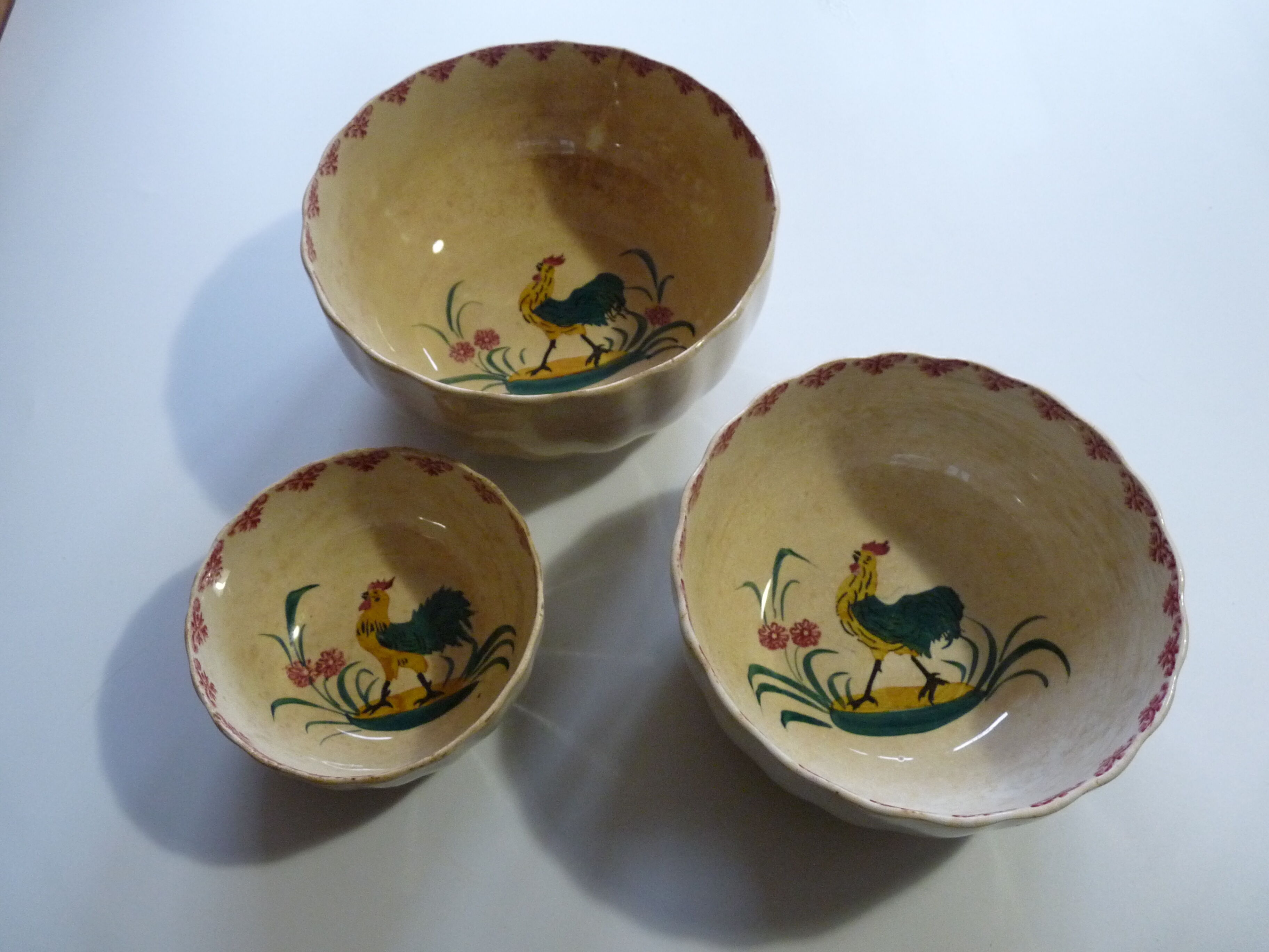 Lot de 3 plats creux au coq faience onnaing
