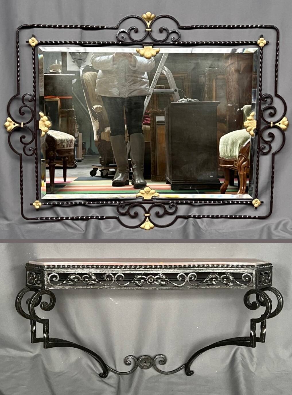 Mirror with Art Deco style console.