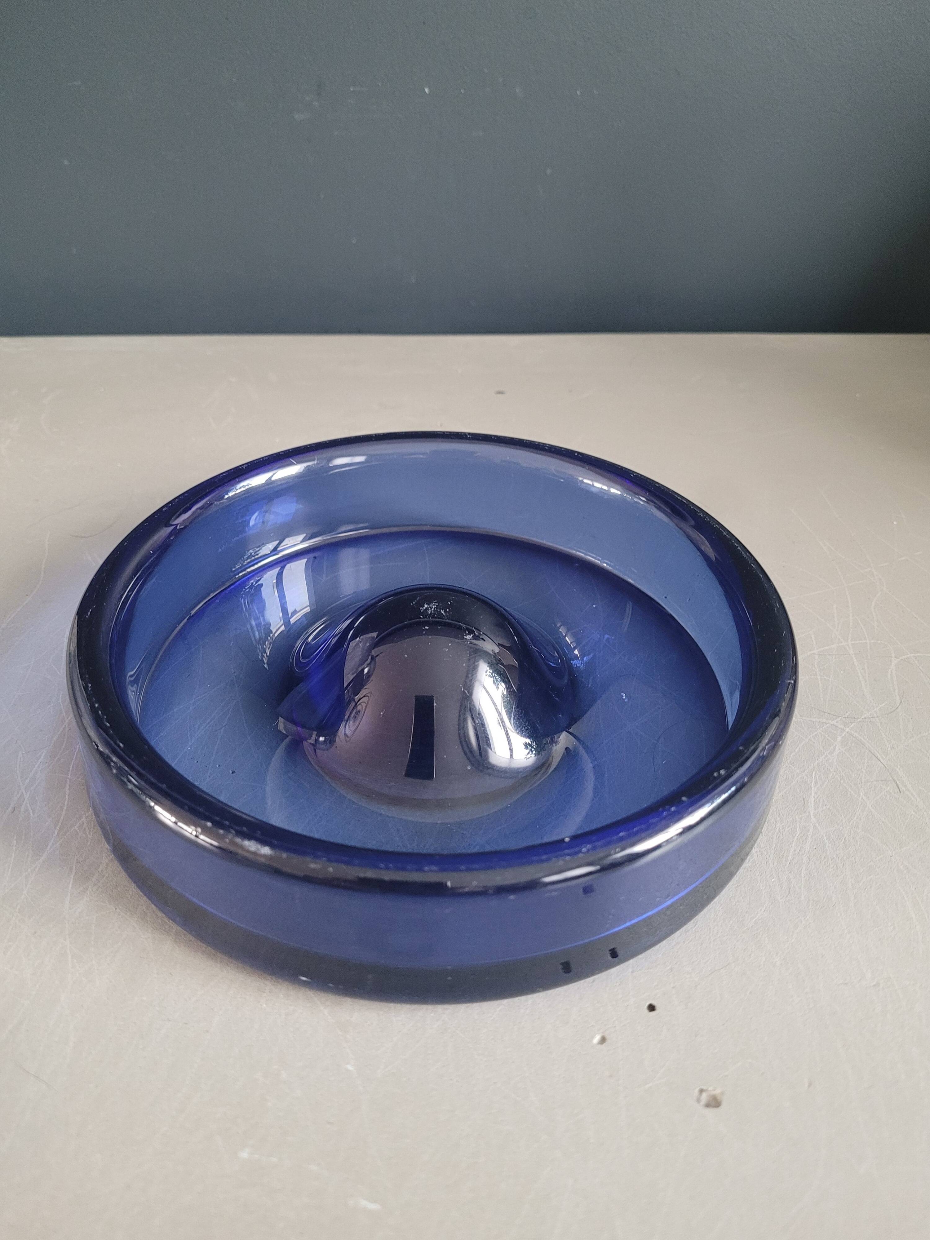 Vintage blue glass ashtray or pocket emptier
