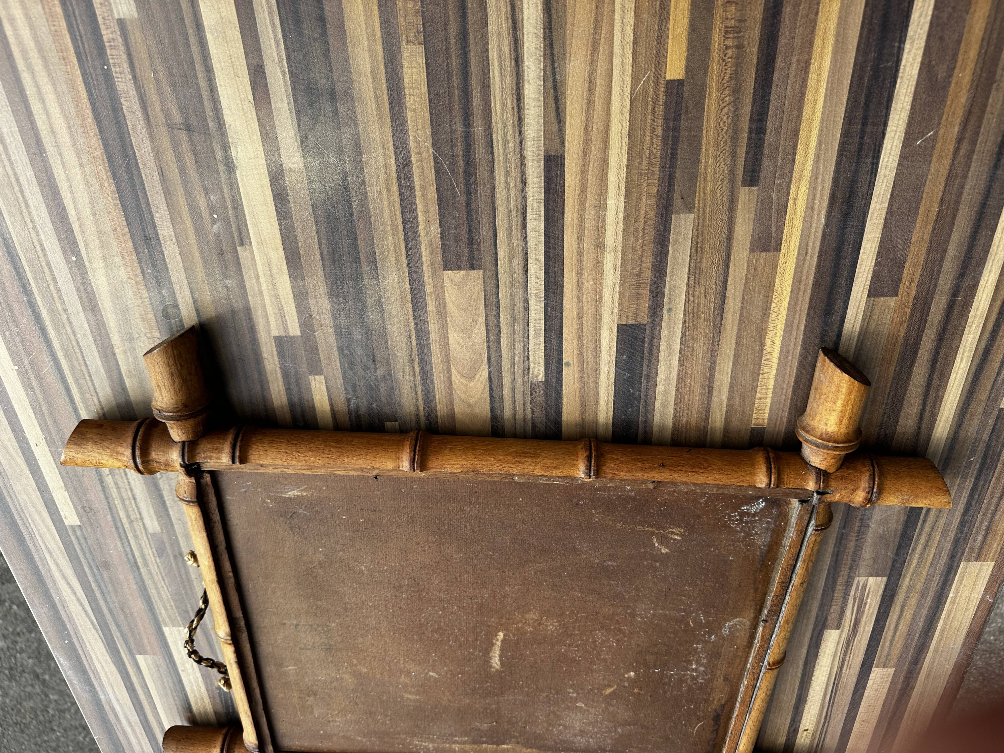 Antique mirror from the 1920s-1930s in bamboo H 49 cm / W 42 cm