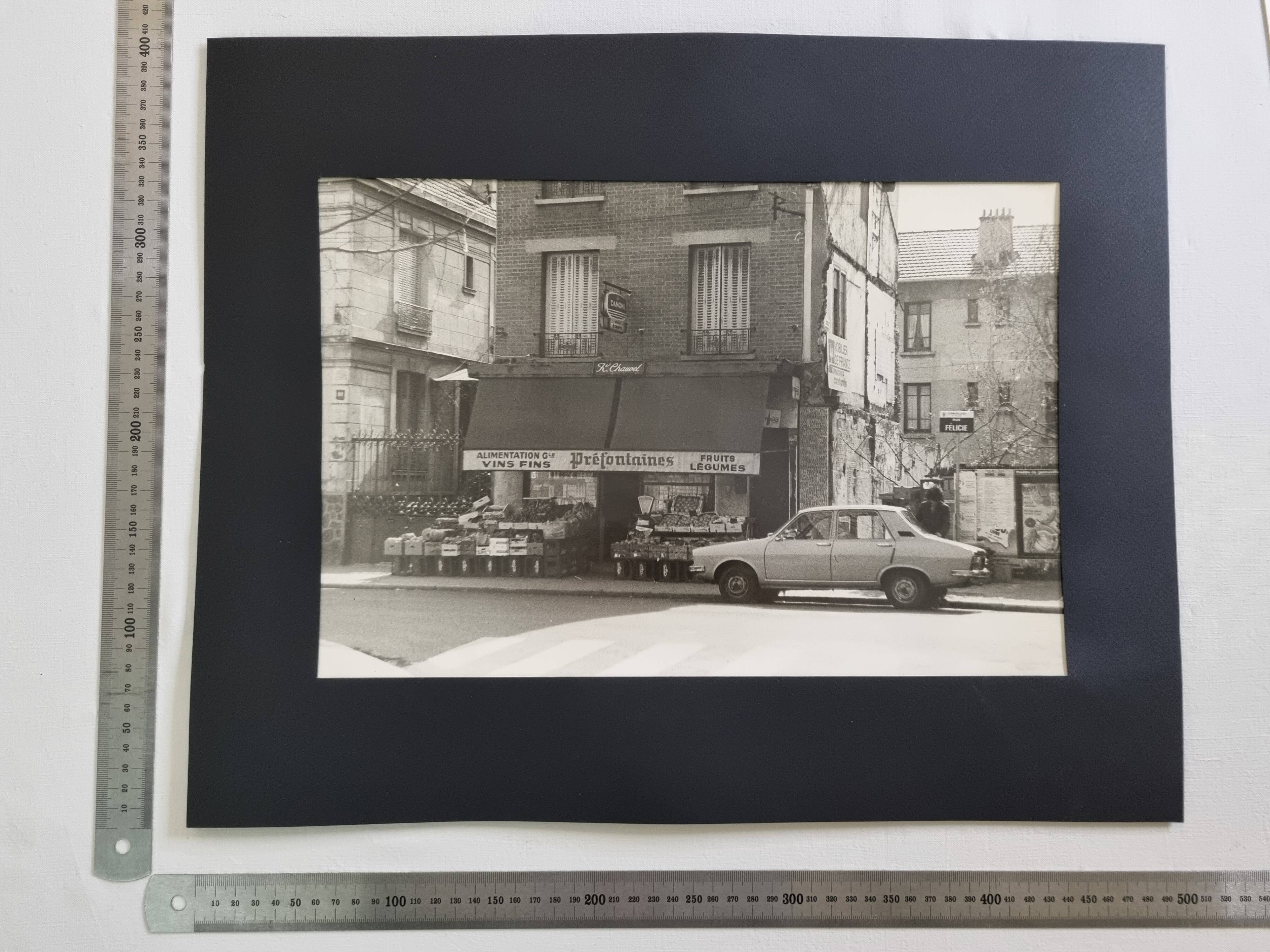 Vintage silver gelatin print of an urban scene on Rue Félicie, 1970s, 52 x 42 cm