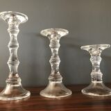 Set of 3 full glass candlesticks
