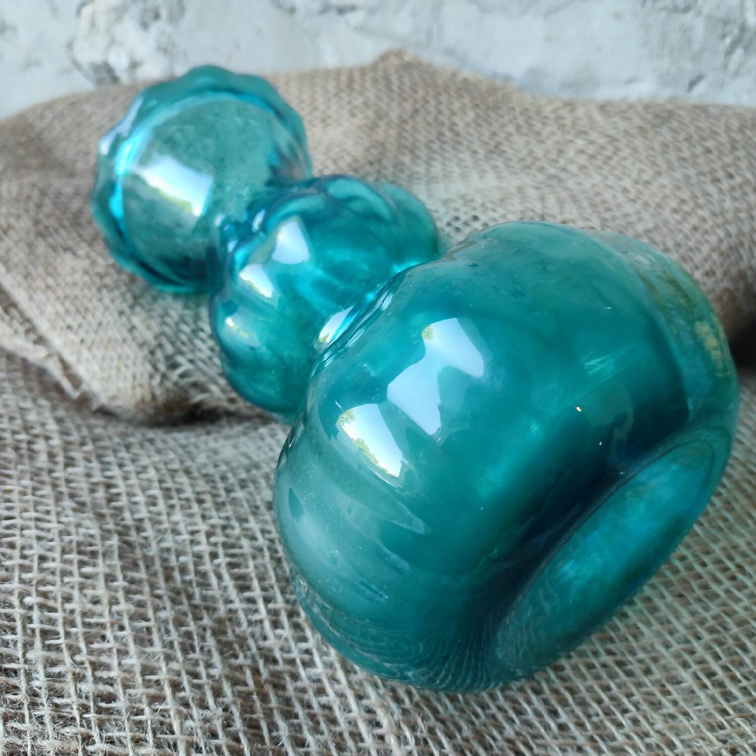Vintage turquoise blue glass vase