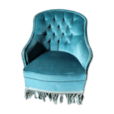 Blue velvet upholstered toad armchair