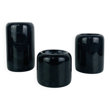 Vintage black marble candlestick trio