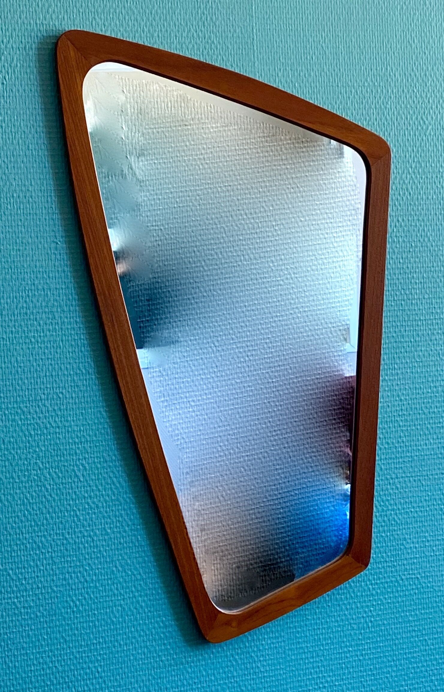 Free-form teak mirror - scandinavian work of the 1960s