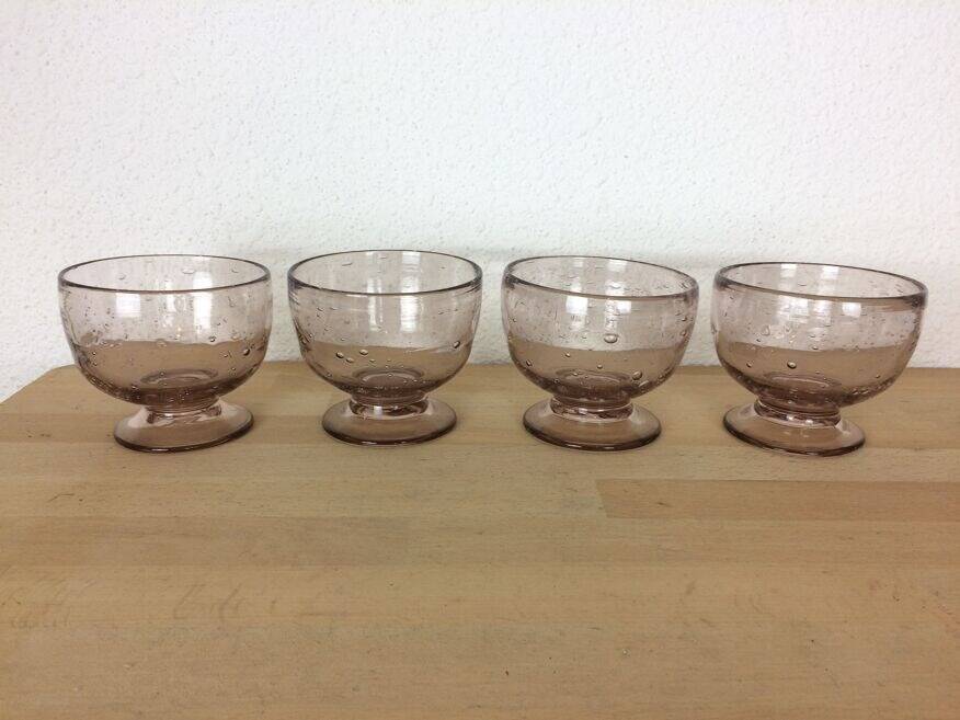 4 vintage pink bubble glass bowls