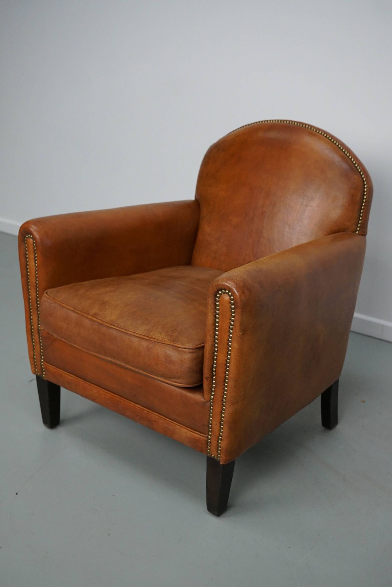 Vintage Dutch leather club chair in cognac color
