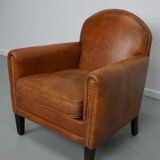 Fauteuil club néerlandais vintage en cuir de couleur cognac
