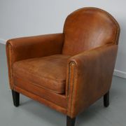 Vintage Dutch leather club chair in cognac color