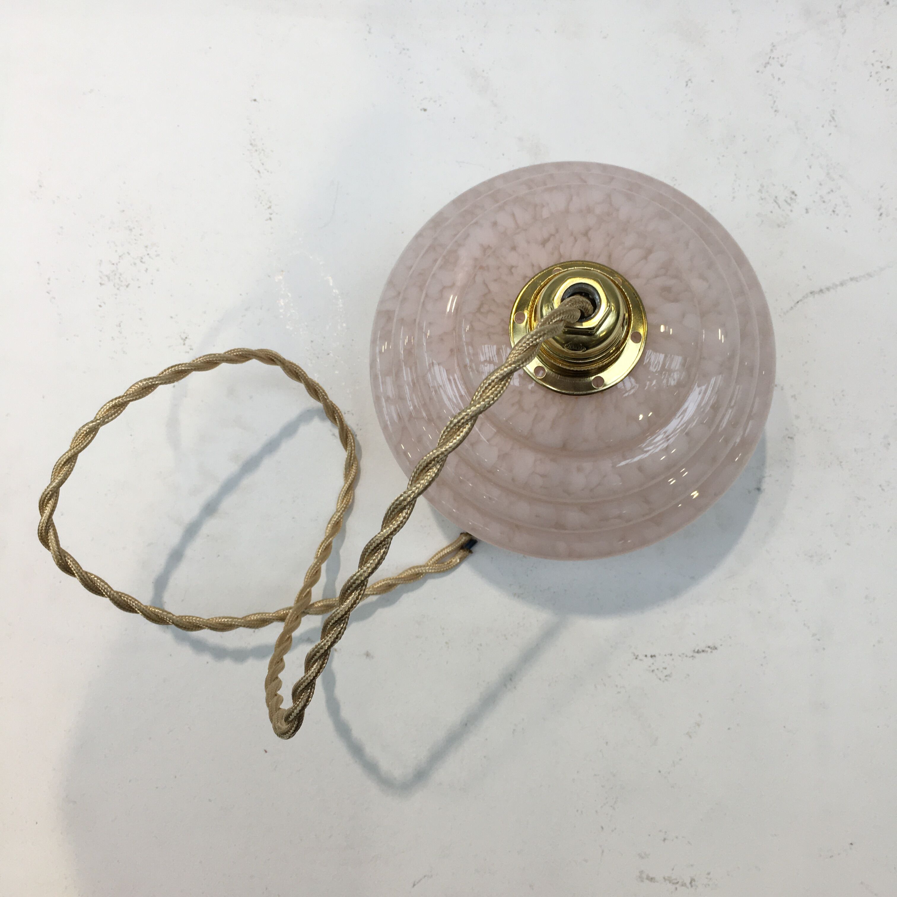 Art Deco pendant lamp in pink Clichy glass