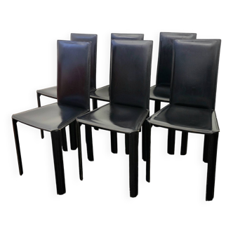 Set of 6 vintage black leather chairs by De Couro of Brazil