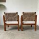 Pair of oak and straw armchairs, reconstruction style
