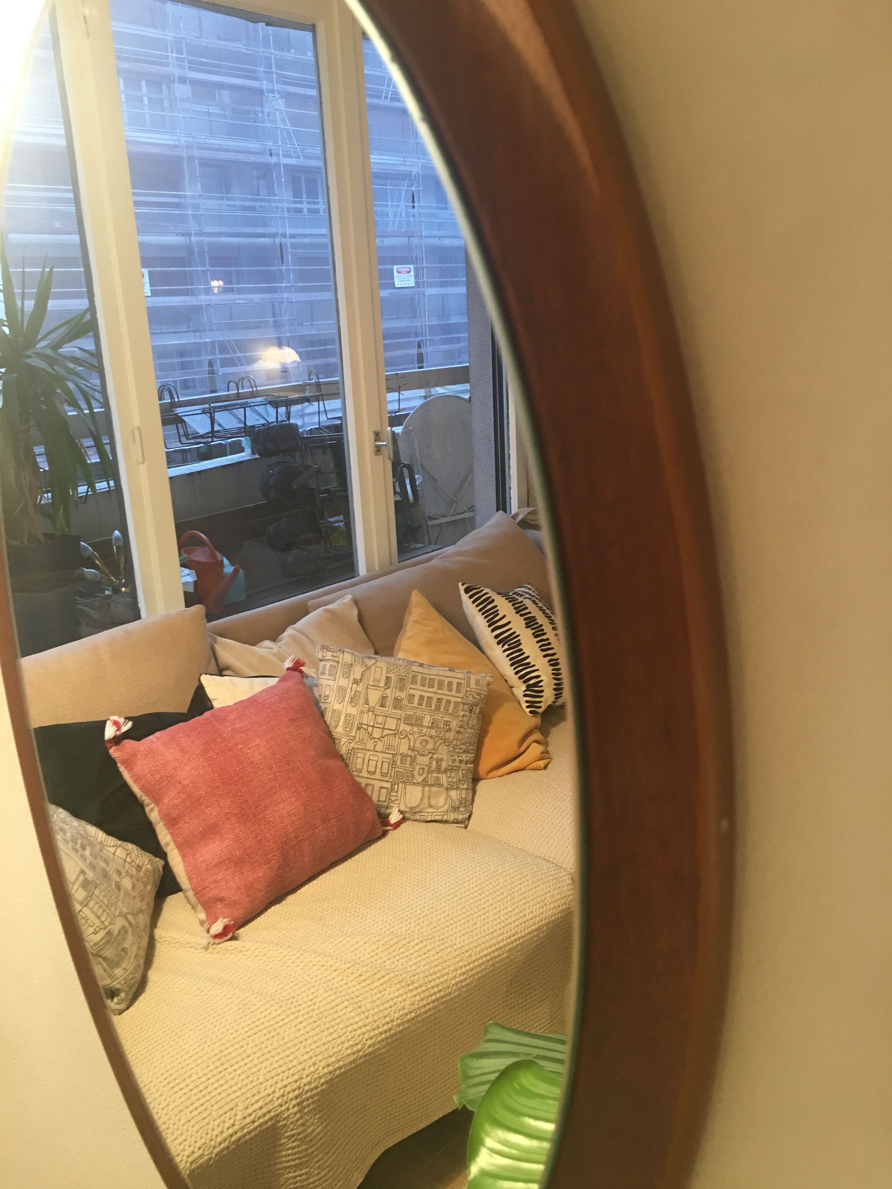 Mirror Scandinavian teak oval 36x57cm