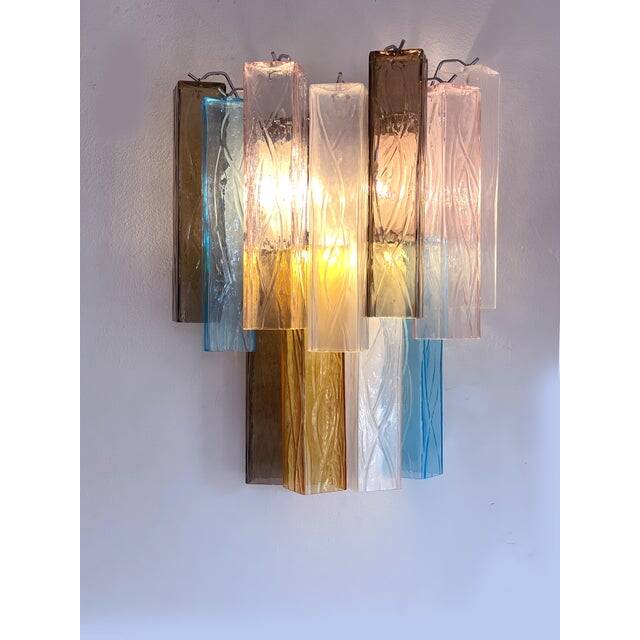 21st Century Multicolored "Squared" Murano Glass Wall Sconces - a Pair