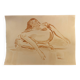 Tableau signé aquarelle monochrome  portrait féminin « étude allongée »