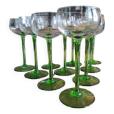Lot de 10 verres à vin alsacien pied haut vert