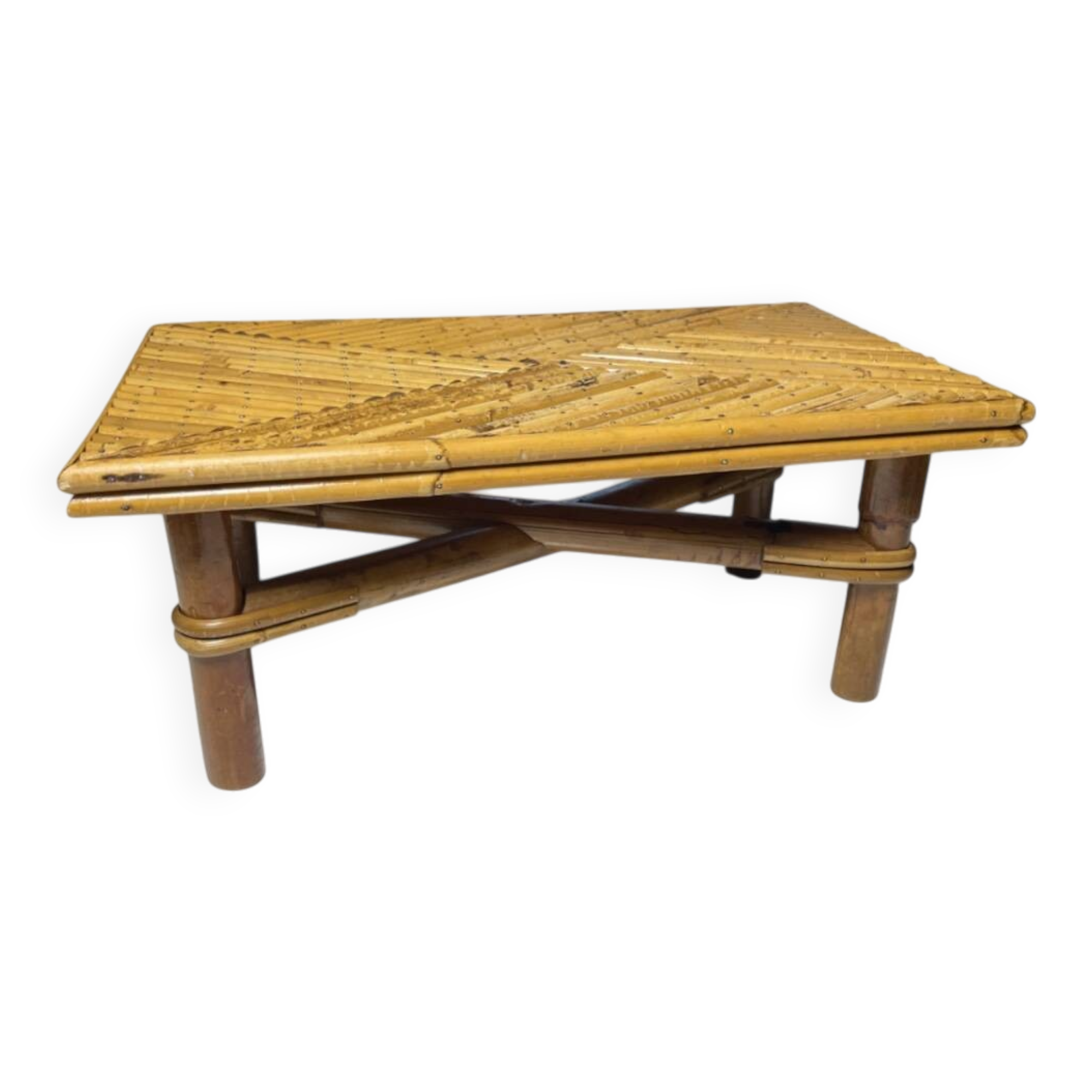 Vintage bamboo and rattan step stool