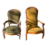 Duo de fauteuils anciens velours bois voltaire