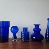 Set of five mid-century cobalt glass vases, Harzkristall, Marita Voigt, 1970