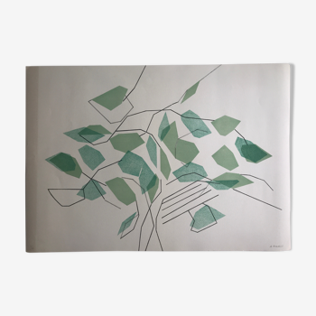 Lithograph on paper signed and numbered by André BEAUDIN, Arbre et feuilles III, 1966