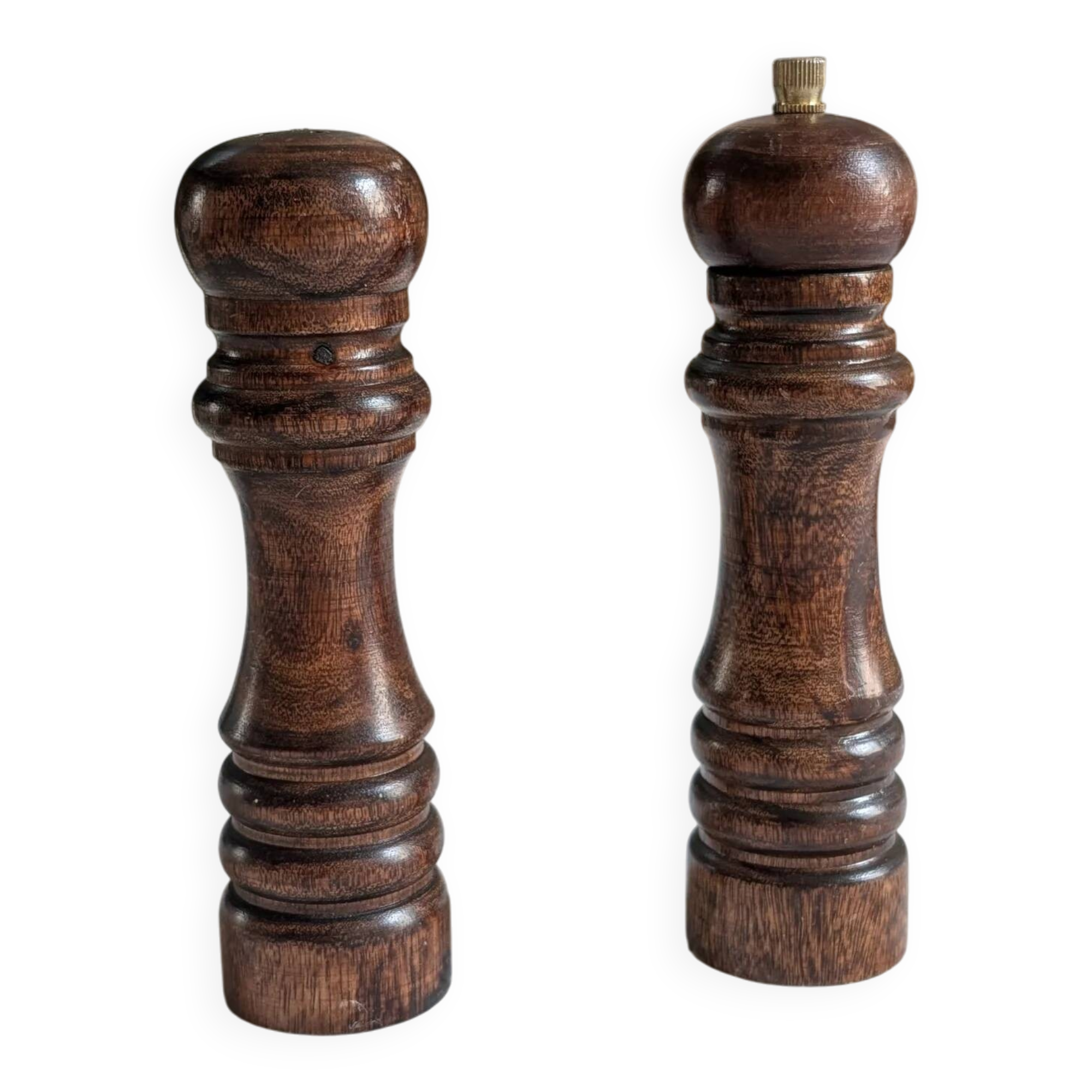Pair of turned wooden salt and pepper mills