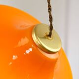 Mid-Century Italian Orange Glass & Brass Pendant Lamp