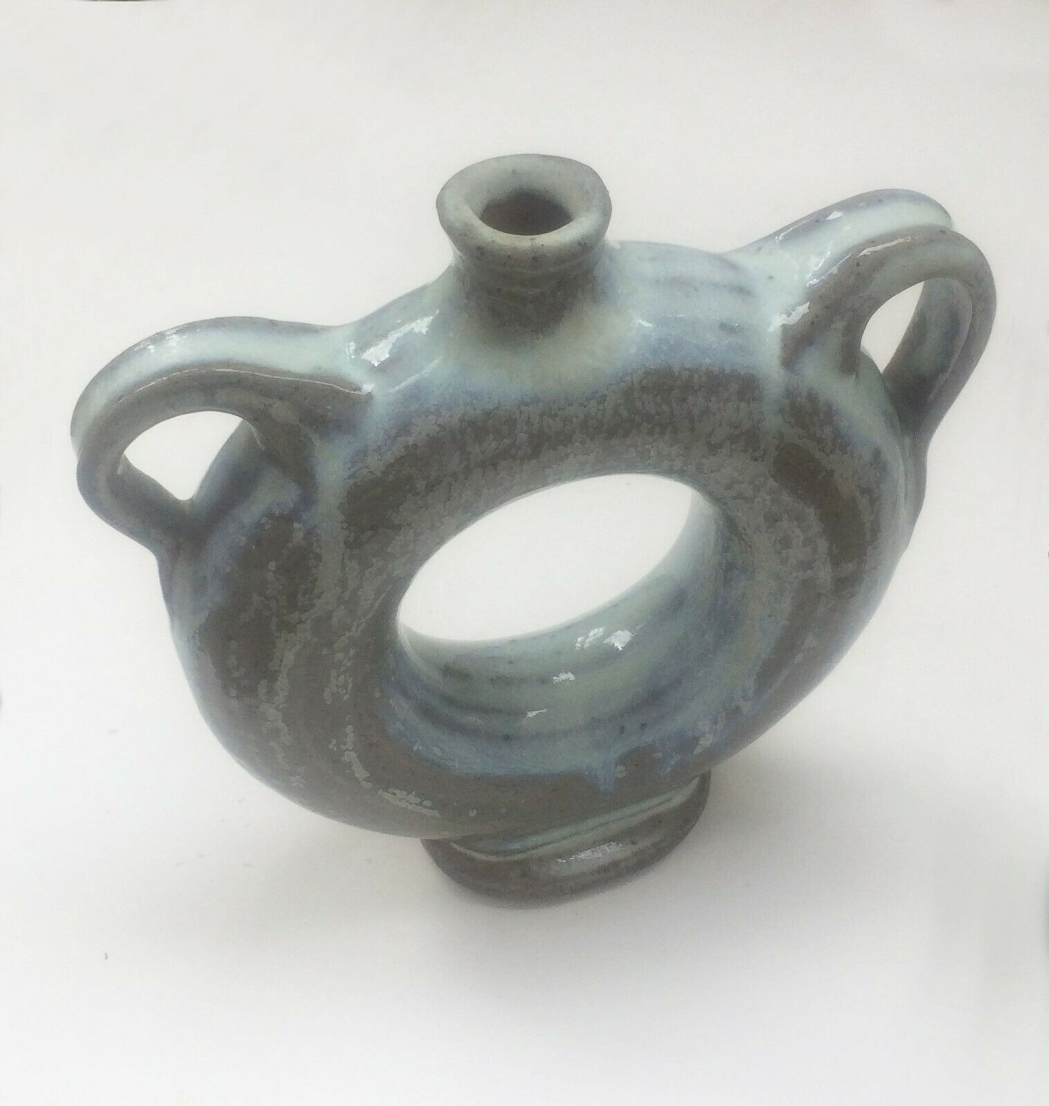 Vernified ceramic vase with handles