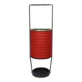 Antique wrought iron and red leatherette umbrella stand – 1960s