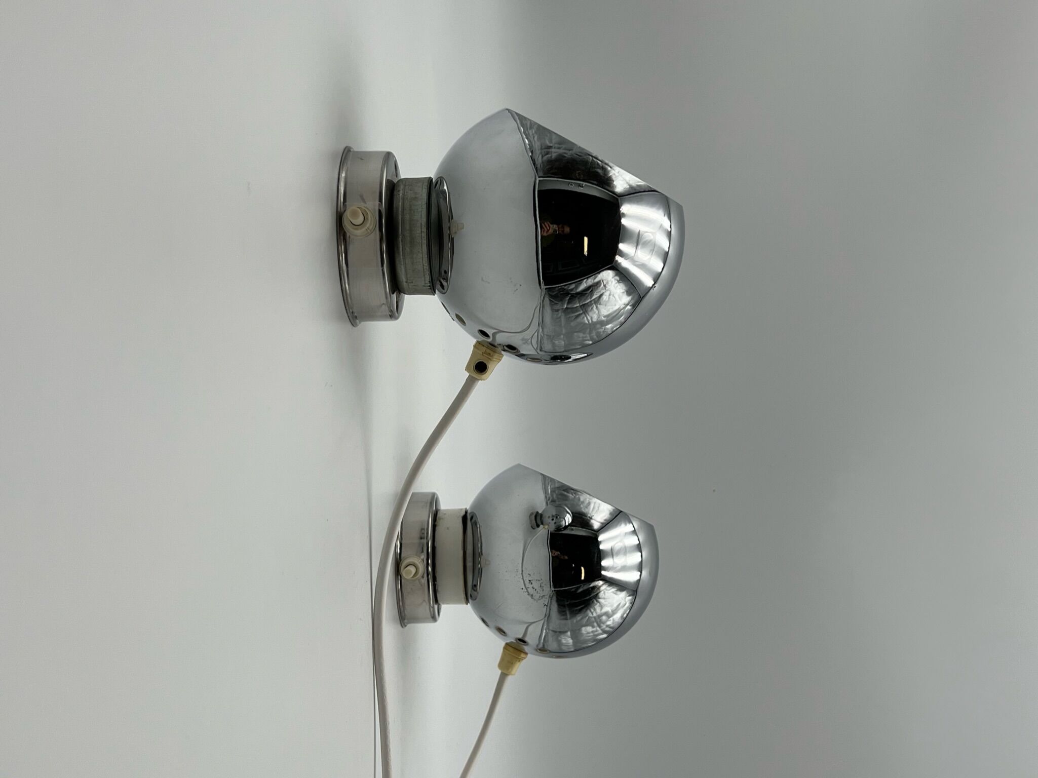 60s lamp set Reggiani Eyeball  chromed globe wall lamps - space age desk lamps