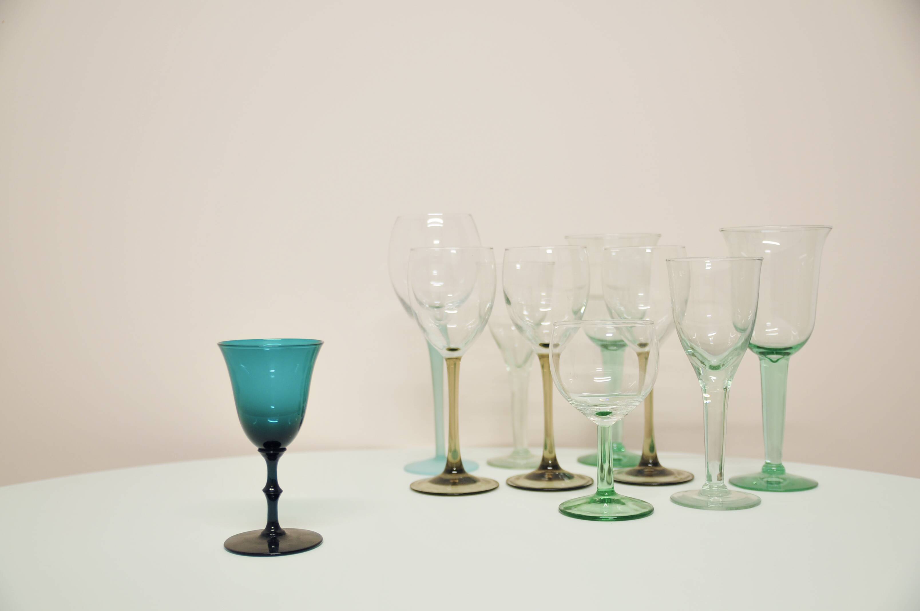 vintage varied set of green glasses