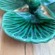 Vintage ceramic server in green with shell design, Vallauris style.