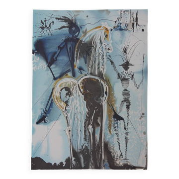 Salvador Dali : Les chevaux, Don Quichotte - Lithographie signée