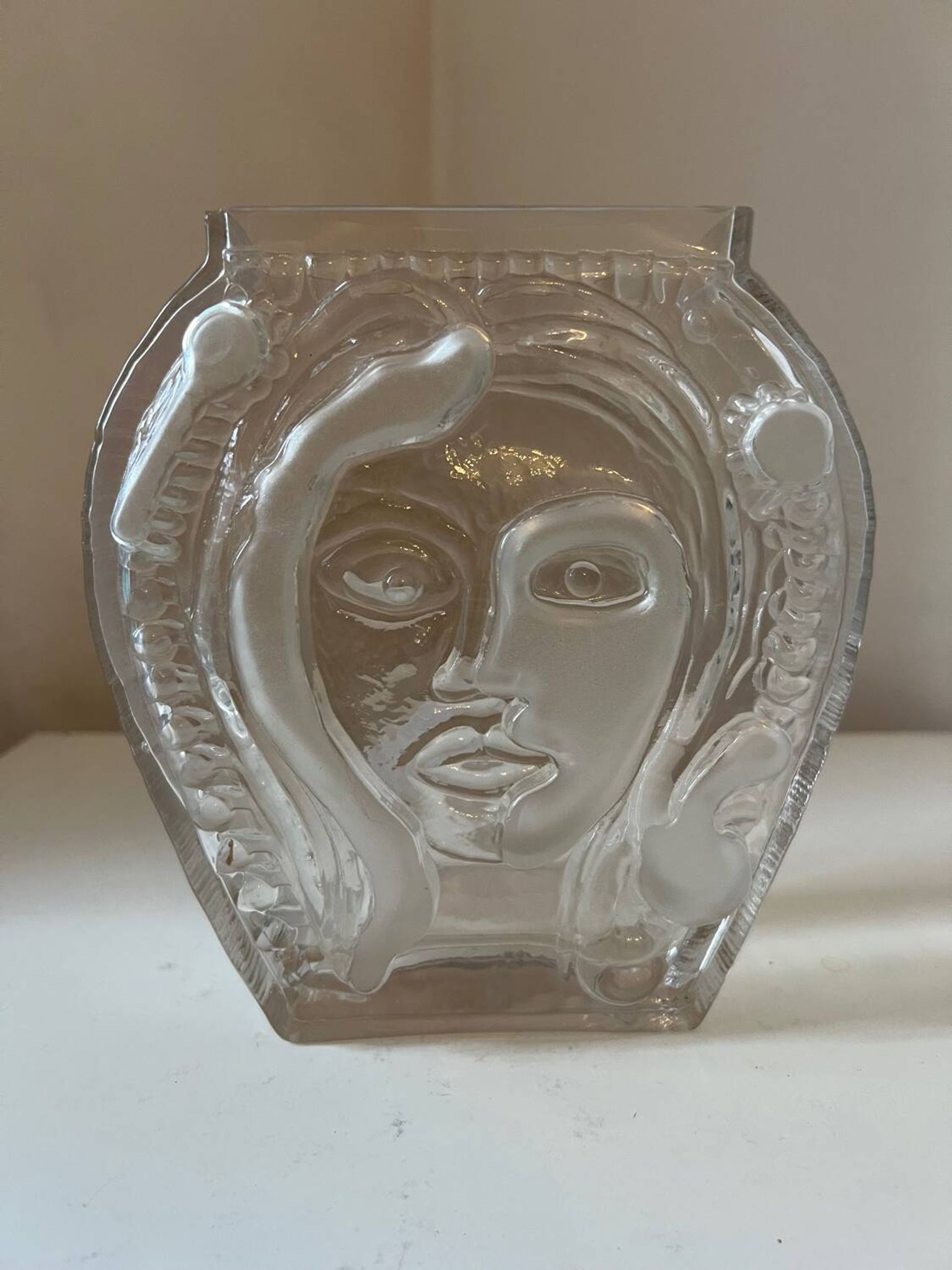 Moulded glass vase with Cubist portrait decoration, modern, 1970.