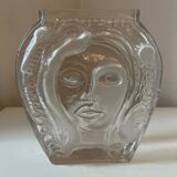 Moulded glass vase with Cubist portrait decoration, modern, 1970.