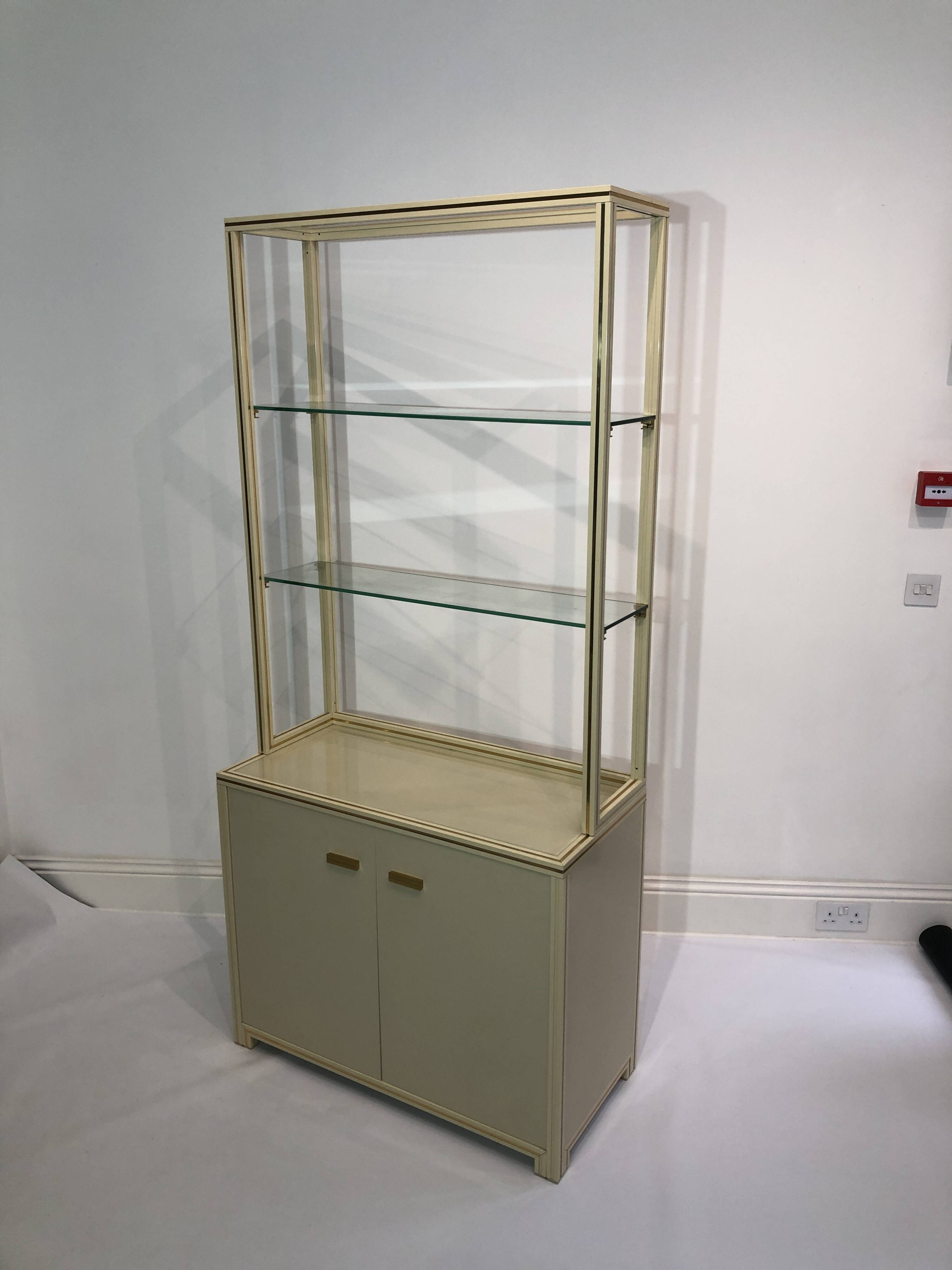 1970s Pierre Vandel Display Cabinet Shelving Cream and Brass