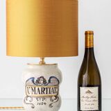 Italian apothecary jar table lamp with new Dupion silk shade, 19th century.