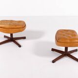 Pair of Danish Modern cognac leather hockers/ottomans, 1970’s