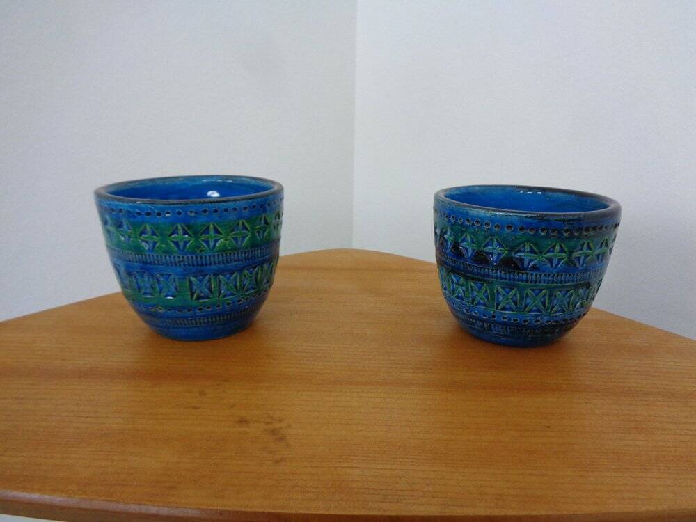 Italian Rimini Blue Ceramic Cachepots by Aldo Londi for Bitossi, 1960s, Set of 2