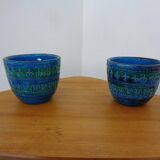 Italian Rimini Blue Ceramic Cachepots by Aldo Londi for Bitossi, 1960s, Set of 2