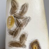 Beige-Yellow Chinese Ceramic Vase with Tactile Design Depicting Houses, Sun, Trees and Countryside