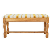 Banc vintage chêne rustique tissu lin rayée styl campagne