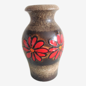 Vase à fleurs rouges style Fat Lava par Scheurich Keramik vintage années 60-70