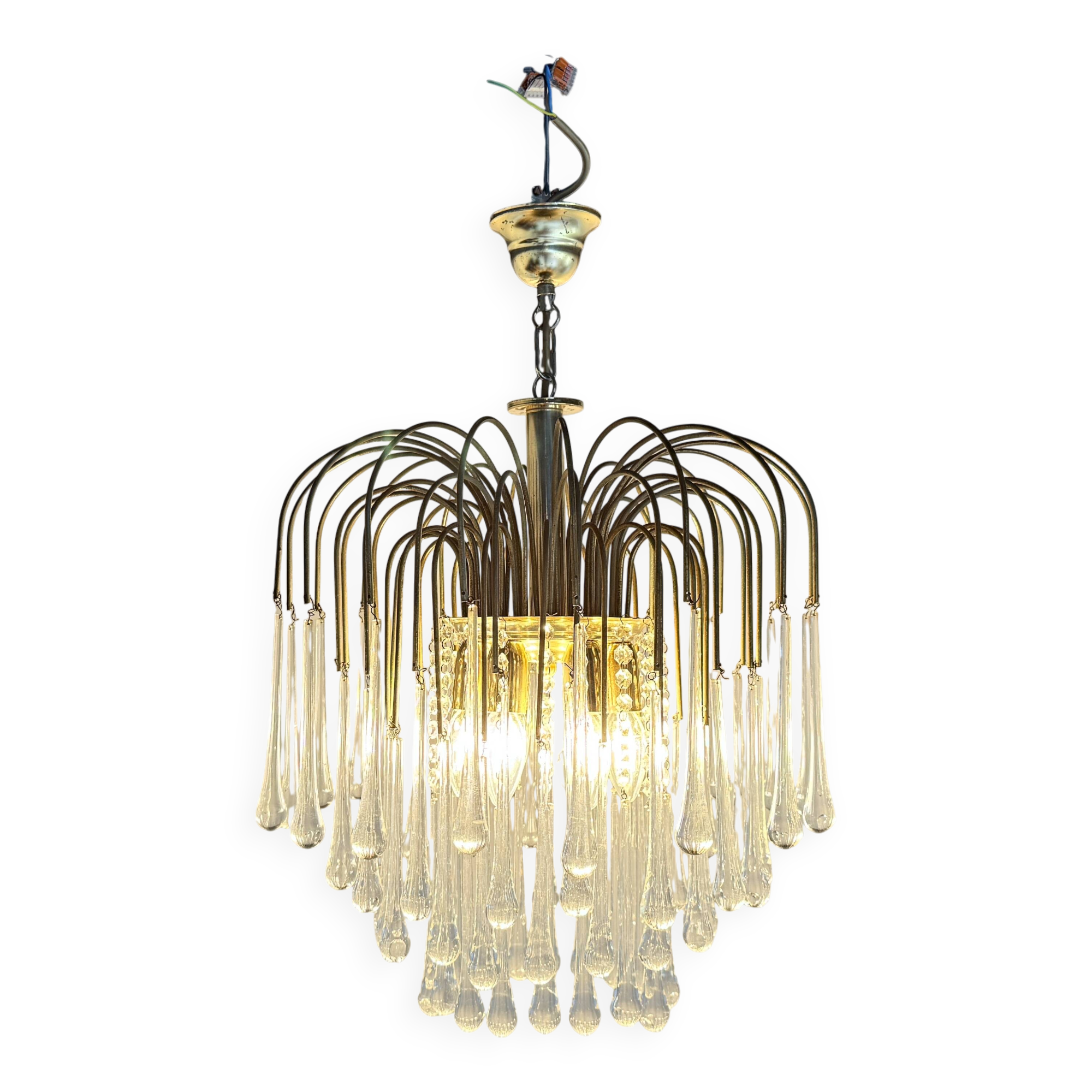 4-layered teardrop chandelier with clear Murano glass