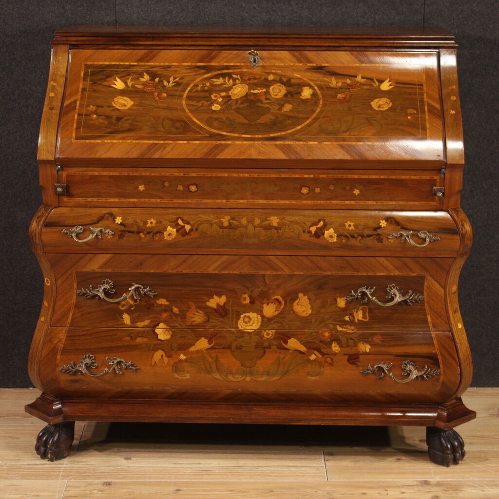 Bureau en bois incrusté du 20ème siècle