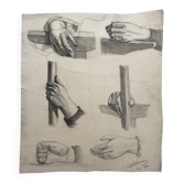 Old academic drawing, study of hands Deleiderrier 1902