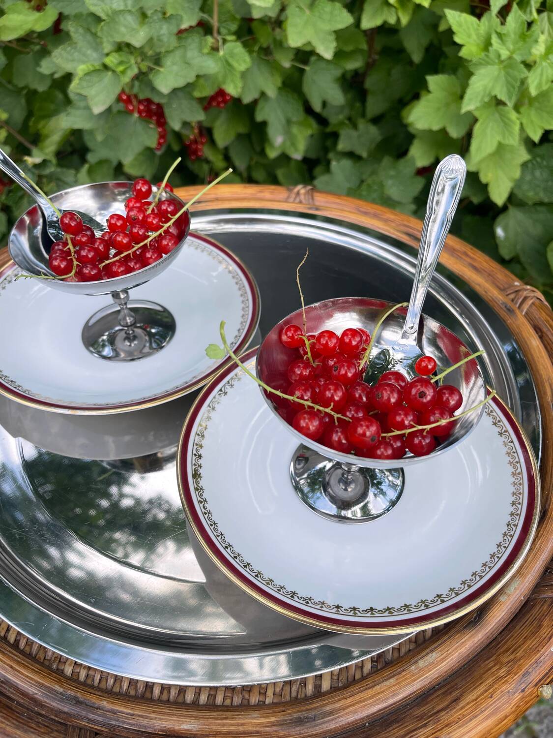 Vintage Stainless Steel Ice Cream Cups, Spoons and Trays