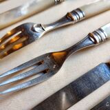 Knives and forks, XIXth, silver blades and forks, mother-of-pearl handle, minerva hallmark