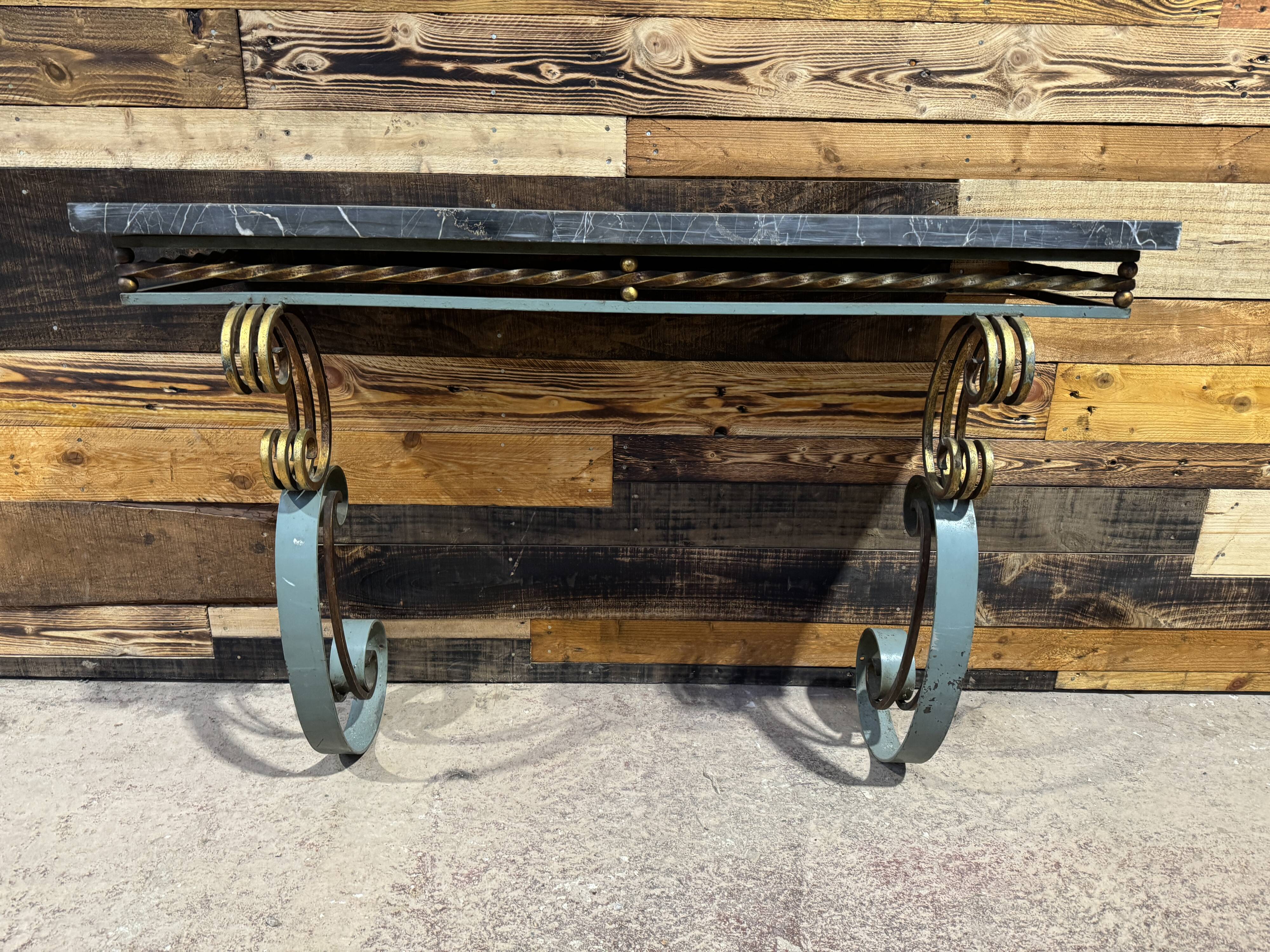 Art Deco marble and wrought iron console