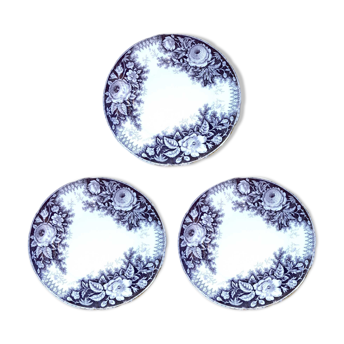 Set of 3 dessert plates Jardinière de Sarreguemines U&C 1900